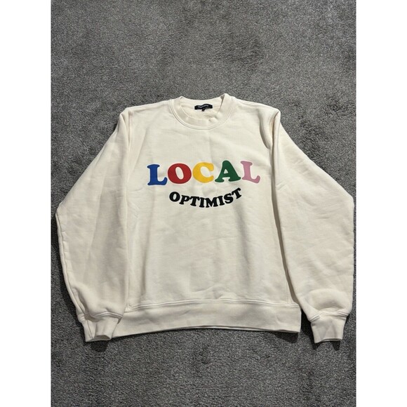 Madhappy Local Optimist Sweatshirt Adult SZ Small Cream Fleece Crewneck - Picture 1 of 8